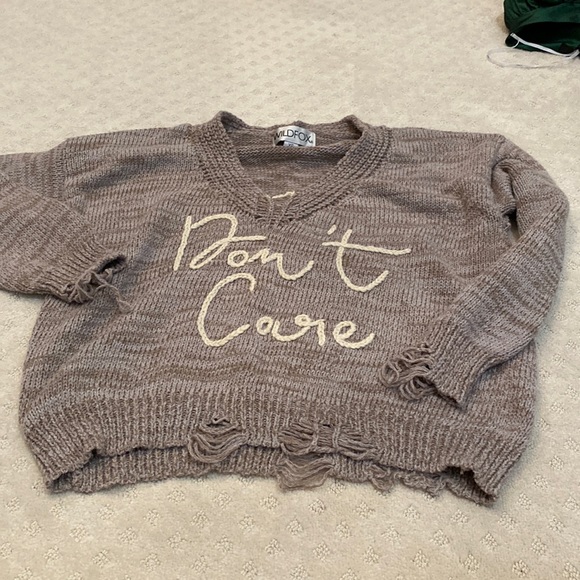 Wildfox Sweaters - WILDFOX | Distressed Sweater “don’t care never cared” | size XS